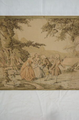 CUADRO TAPIZ GOBELINO ANTIGUO ESCENAS GALANTES FRANCESAS. COD: 73606