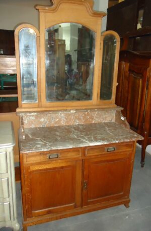 MUEBLE ANTIGUO LAVATORIO ART NOVEAU CON MARMOL ROSA VERONA. COD: 63110