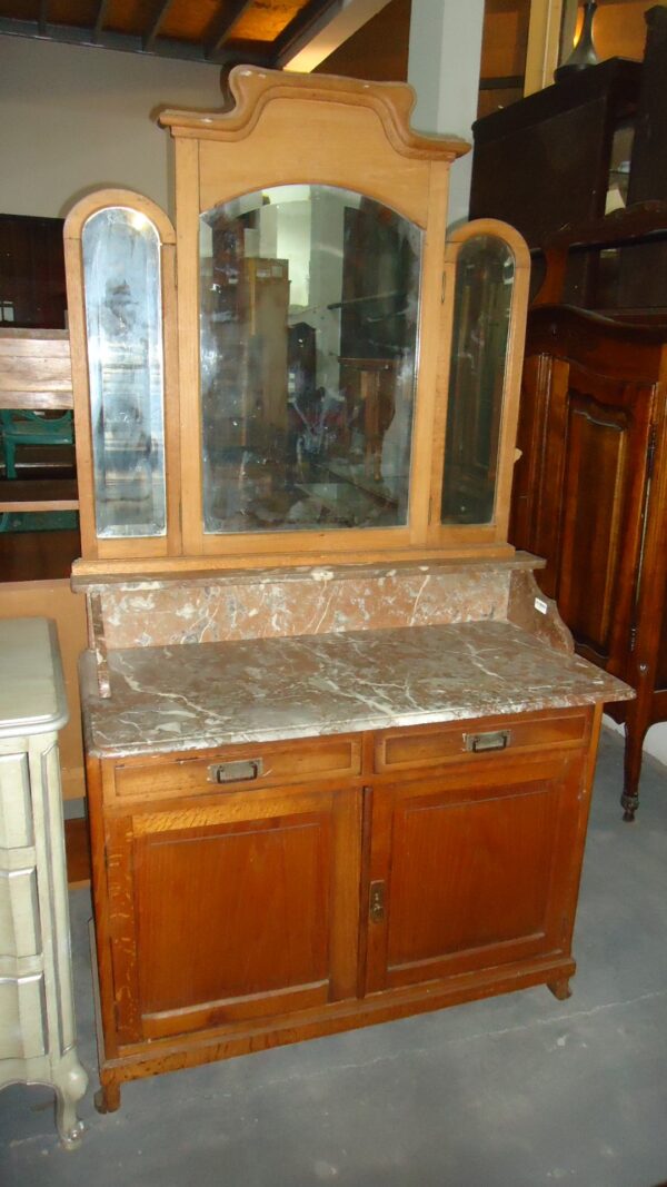 MUEBLE ANTIGUO LAVATORIO ART NOVEAU CON MARMOL ROSA VERONA. COD: 63110
