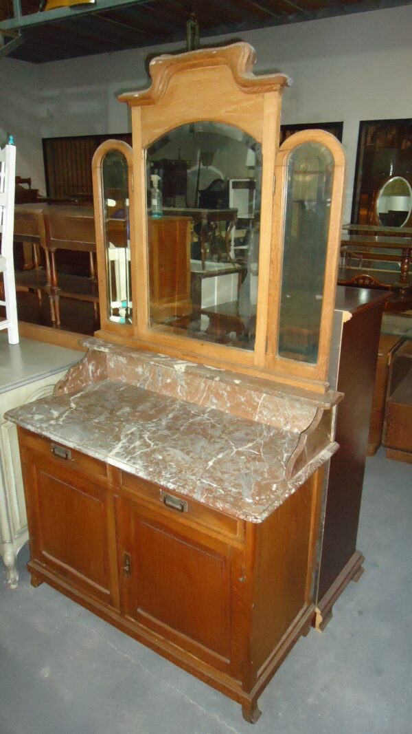 MUEBLE ANTIGUO LAVATORIO ART NOVEAU CON MARMOL ROSA VERONA. COD: 63110 - Image 6