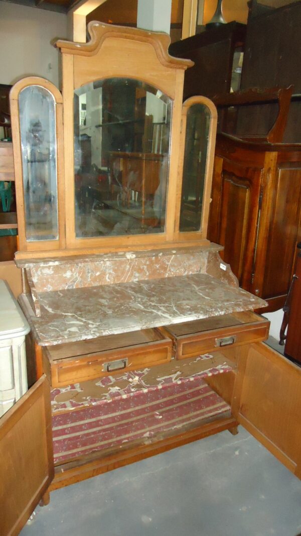 MUEBLE ANTIGUO LAVATORIO ART NOVEAU CON MARMOL ROSA VERONA. COD: 63110 - Image 8