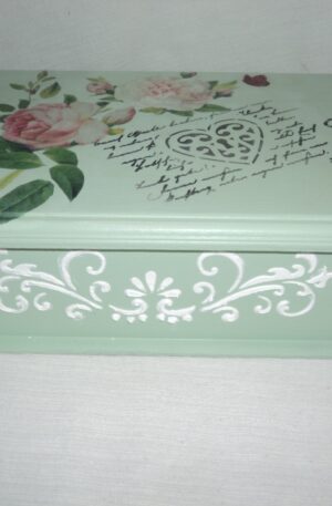 CAJA PARA TE MADERA MACIZA PATINA VINTAGE ROMANTIC 6 DIVISIONES. COD: 73205
