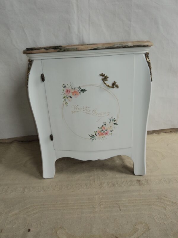 MESA DE LUZ ANTIGUA ESTILO FRANCES CON MARMOL, SHABY CHIC ROMANTIC. COD: 79002 - Image 5