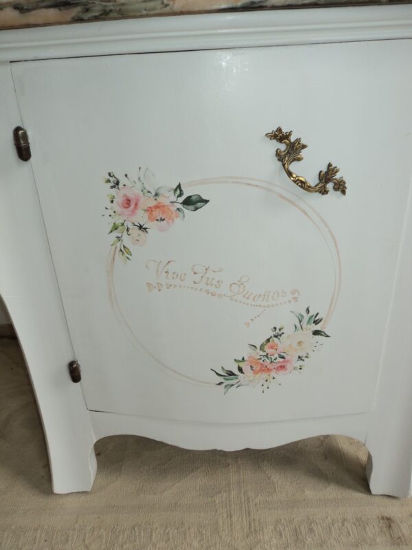 MESA DE LUZ ANTIGUA ESTILO FRANCES CON MARMOL, SHABY CHIC ROMANTIC. COD: 79002 - Image 7
