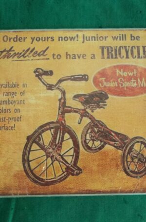 CARTEL VINTAGE PLOTEADO SOBRE GALVANIZADO TRICYCLE . COD: 31001