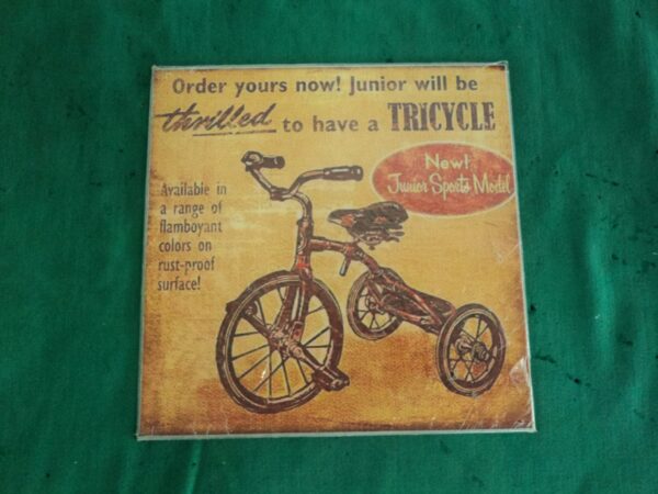 CARTEL VINTAGE PLOTEADO SOBRE GALVANIZADO TRICYCLE . COD: 31001
