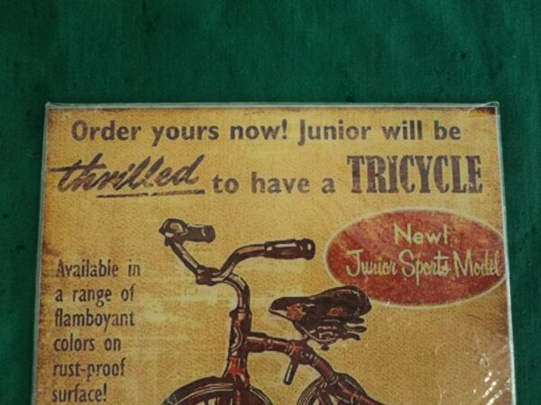 CARTEL VINTAGE PLOTEADO SOBRE GALVANIZADO TRICYCLE . COD: 31001 - Image 3