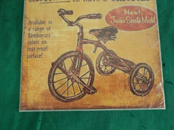 CARTEL VINTAGE PLOTEADO SOBRE GALVANIZADO TRICYCLE . COD: 31001 - Image 4