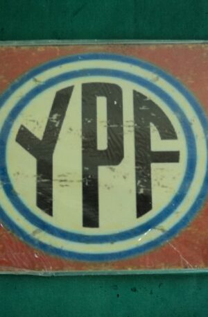 CARTEL VINTAGE PLOTEADO SOBRE GALVANIZADO PUBLICIDAD YPF. COD: 31013
