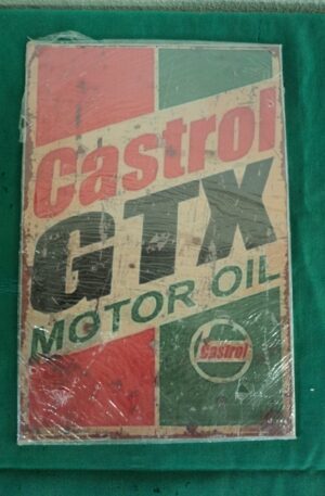 CARTEL VINTAGE PLOTEADO SOBRE GALVANIZADO CASTROL MOTOR OIL. COD: 31008