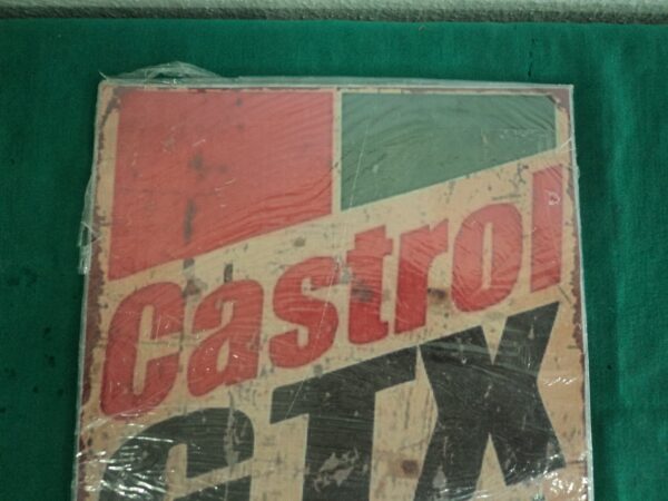 CARTEL VINTAGE PLOTEADO SOBRE GALVANIZADO CASTROL MOTOR OIL. COD: 31008 - Image 3