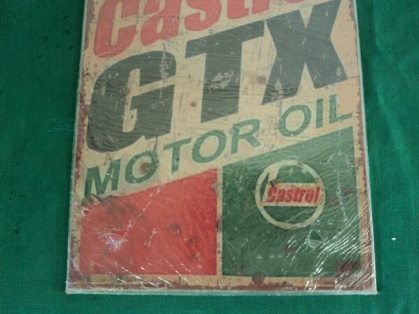 CARTEL VINTAGE PLOTEADO SOBRE GALVANIZADO CASTROL MOTOR OIL. COD: 31008 - Image 4