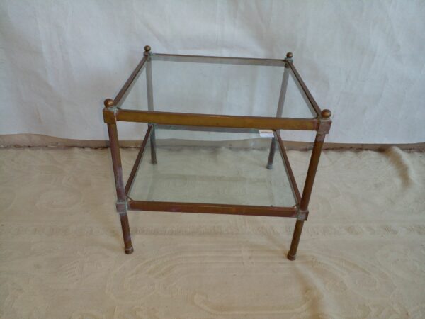 MESA RATONA DE BRONCE Y DOBLE PLANO EN VIDRIO MESA DISEÑO. COD: 37816