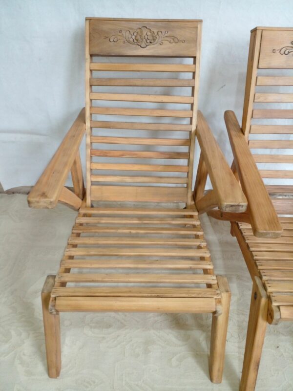 REPOSERA ANTIGUA MADERA TALLADA, SILLON DE JARDIN COD: 92703 - Image 6
