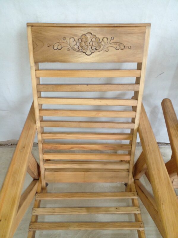 REPOSERA ANTIGUA MADERA TALLADA, SILLON DE JARDIN COD: 92703 - Image 7