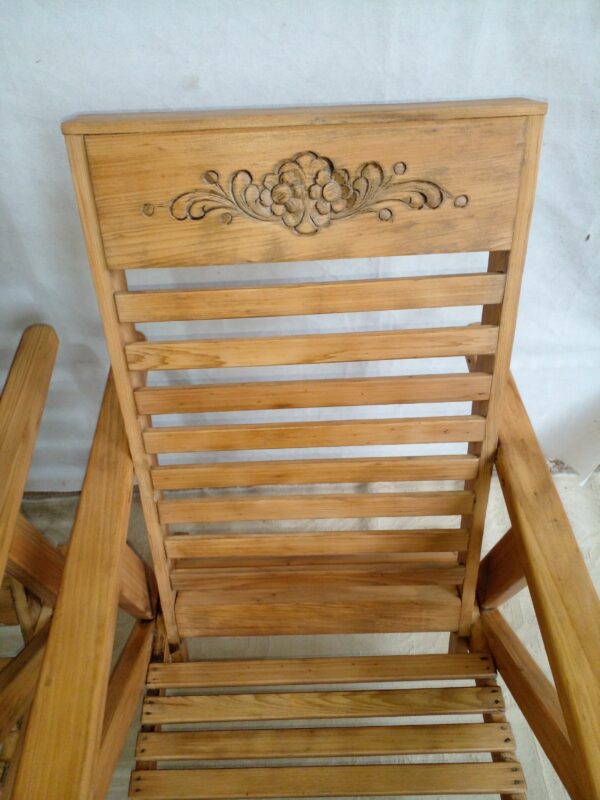 REPOSERA ANTIGUA MADERA TALLADA, SILLON DE JARDIN COD: 92703 - Image 8