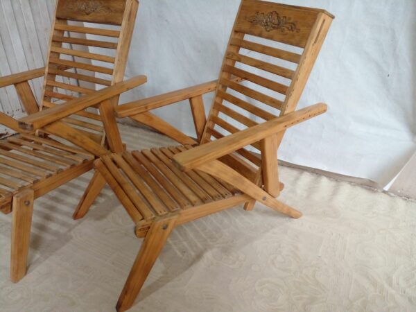 REPOSERA ANTIGUA MADERA TALLADA, SILLON DE JARDIN COD: 92703 - Image 10