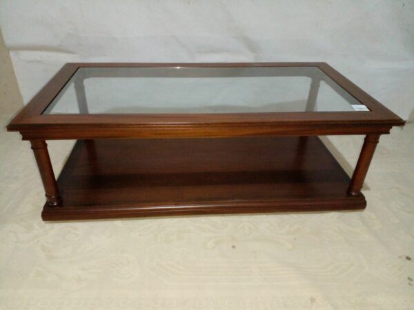 MESA RATONA ESTILO INGLES EN CAOBA CON TAPA DE VITREA. COD: 92904