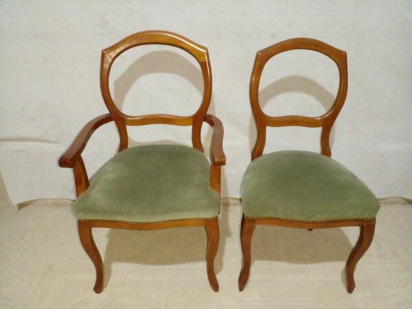 JUEGO DE SILLA Y SILLON DE CABECERA DE MESA ESTILO INGLES VICTORIANO. COD: 93903